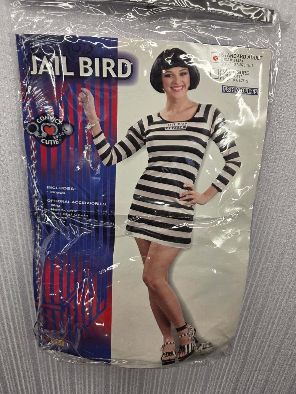 Forum Novelties Jail Bird Costume Dress Standard Adult Black White Stripes